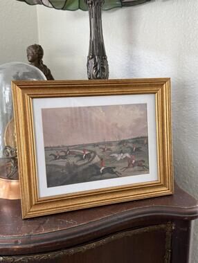 Vintage Style Horses & Jockeys Landscape Scenery Art Print Framed